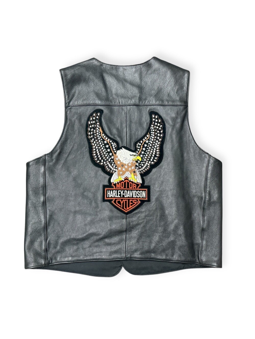 Vintage Harley Davidson Leather Vest Mens XL Snap Heavyweight Patch Eagle USA